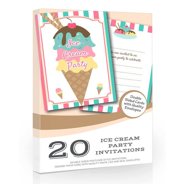 Olivia Samuel 20 x Ice Cream Party Invitations from Ready to Write with Envelopes