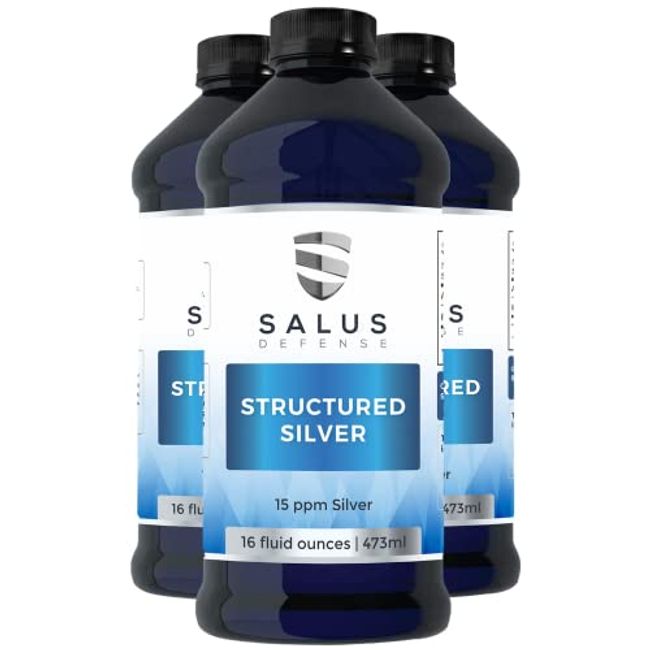 Salus Defense Structured Silver Liquid - Daily Immune Support Supplement with 15ppm Advanced Structured Silver Technology - All Natural with No Additives - 16 Ounce Bottle (3 Pack)