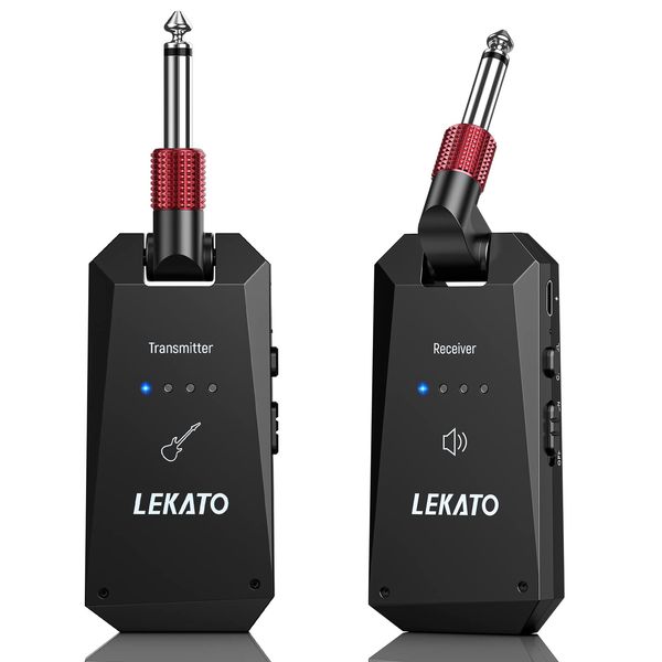 LEKATO Wireless Guitar System 5.8GHz, Rechargeable Wireless Guitar Transmitter Receiver 4 Channels Guitar Wireless System for Electric Guitar Bass(WS-90)