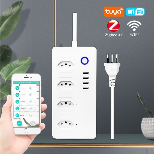 Tuya WiFi Smart Power Strip EU Surge Protector 4 AC Sockets 4 USB