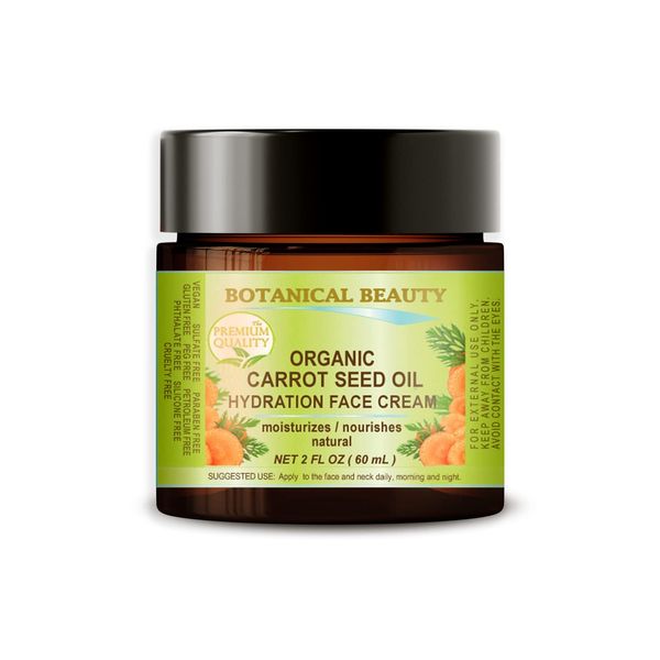 Botanical Beauty Organic CARROT SEED OIL HYDRATION FACE CREAM for NORMAL, DRY, SENSITIVE SKIN. 2 Fl. oz - 60 ml.