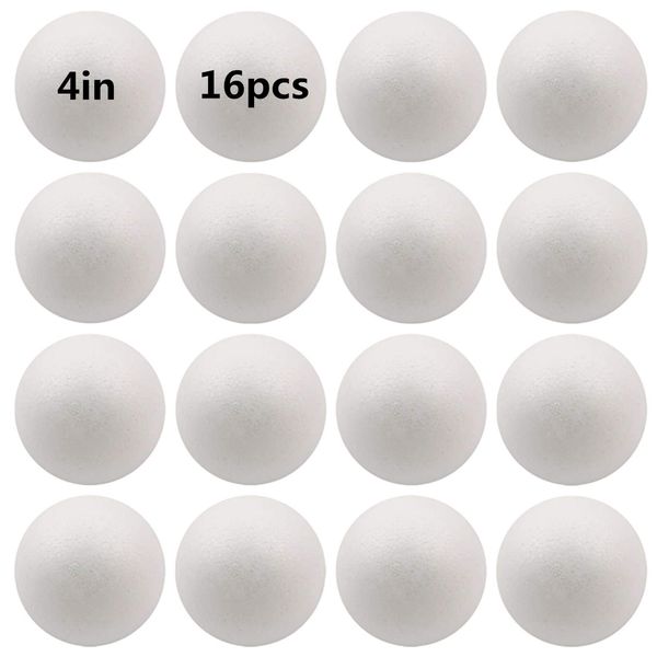 16 Pack Foam Balls for Crafts, 4 Inch Polystyrene Smooth Round Balls, for Arts and Crafts Supplies, School Project, Weddings, Christmas, Home Decoration and Various Gathering White