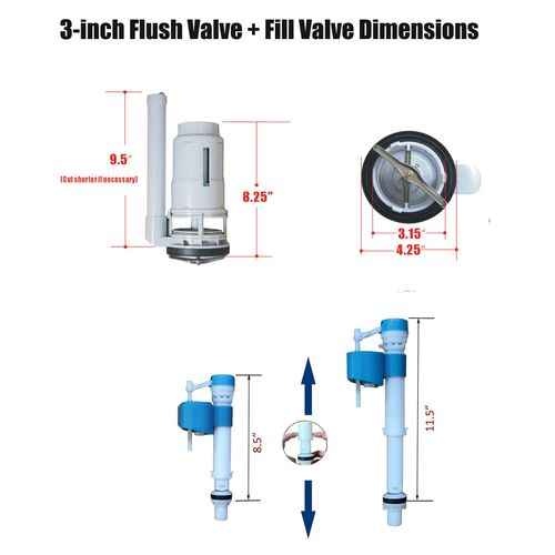Universal 3" Dual Flush Valve One Piece Toilet Repairt Kits with Fill Valve Replacement Part Sets