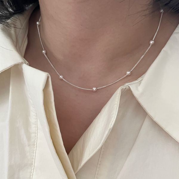 [Free Shipping] Moon Silver 925 Pearl Choker Necklace