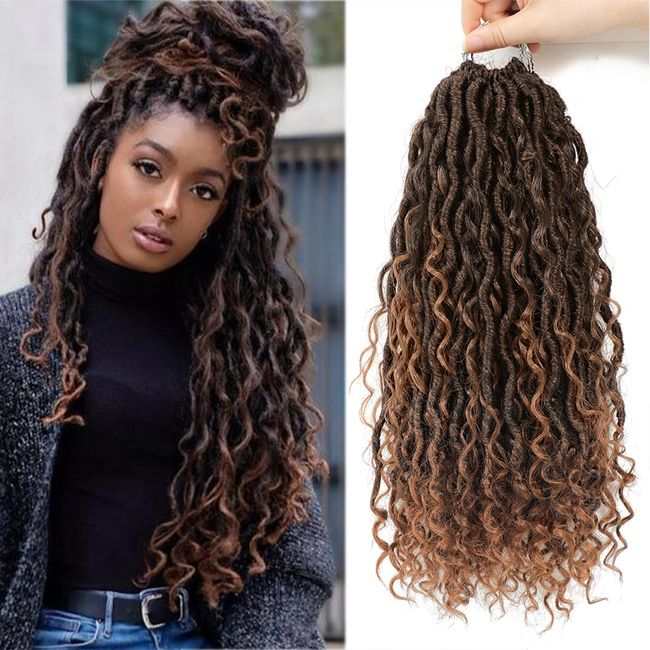 SOKU 5 Stück/Set 45 cm Ombre Braun Fluss falsche Locs gewellt mit gelockten Enden Häkelnadel Kunsthaar Häkelnadel Geflecht Afrikanische Dreadlocks Twist Flechten 24 Stränge / Pack