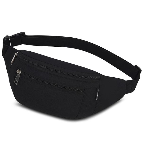 Bumbags Waist Fanny Packs for Men Women Fashion Bum Bag with Adjustable Belt for Sport Running Hiking Jogging Travel Cycling Walking Dog Boys Ladies (Black)