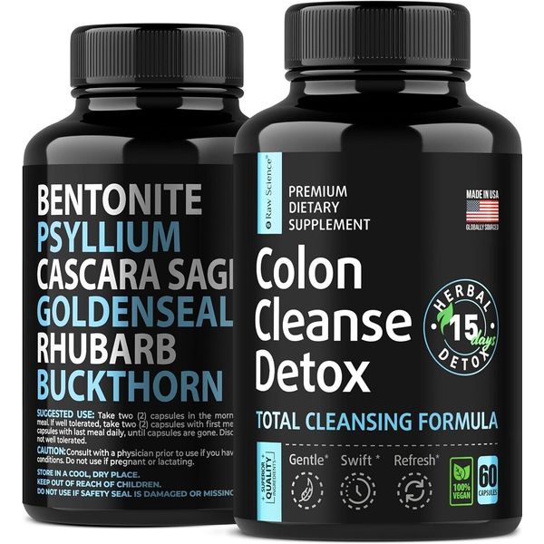 COLON CLEANSE DETOX LAXATIVE Constipation Psyllium Aloe Bentonite Probiotic Etc