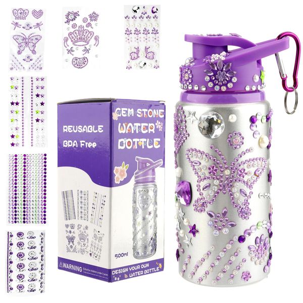 Gift for Girls, Decorate Your Own Water Bottle for Girls, DIY Arts and Crafts Kits for Kids, 10 Year Old Girl Birthday Gifts, Crafts for Girls 8-12, 4 Year Old Girl Birthday Christmas Gifts, Purple