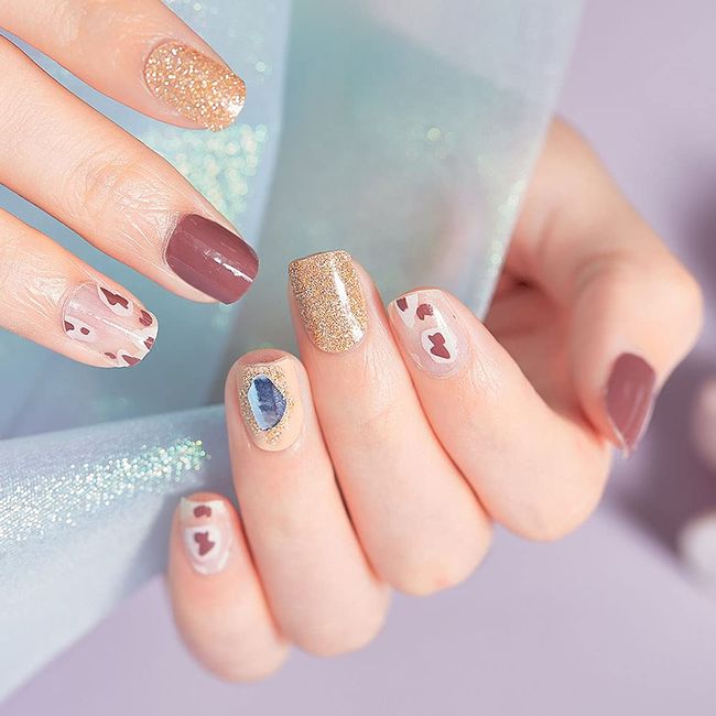 HERAXI Nail Stickers, 20 Pieces, Nail File Included, Nail Stickers, Nail Art, Glossy, Damage-Free, South Korea, Easy, Popular, Cute, Fashionable, High Grade Women, Beginners, Gel Nail Stickers