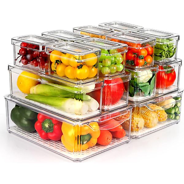 14 Pack Fridge Organizer, Stackable Refrigerator Organizer Bins with Lids, Bpa-F