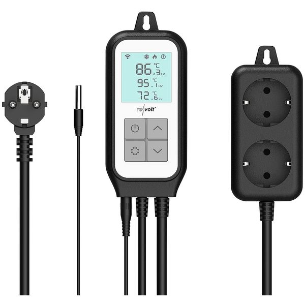 revolt Thermal Timer: WLAN Socket Thermostat for 2 Devices, Sensor, App, Voice Control (Sockets Thermostat WiFi, Universal Thermostat Socket, Greenhouse Heating)