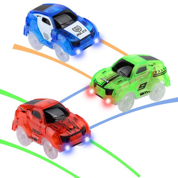 Glow Tracks Cars Light Up Toy Cars Race Track Accessories Compatible with Magic Tracks and Neo Tracks Replacement Best Gifts for Boys and Girls (3 Pack)