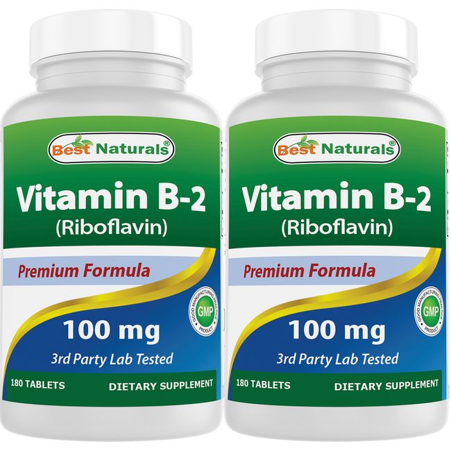 2 Pack Best Naturals Vitamin B2 100 mg 180 Tablets, vitamin b2