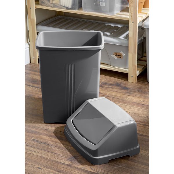 (𝐒𝐞𝐭 𝐨𝐟 𝟐) Swing Bin Under Kitchen Cabinet Dust Bin Storage Bin Food Grade Plastic Swing Top Waste Rubbish Garden Compost Bin - Made in UK (Small (8 Litre), Silver/Grey)