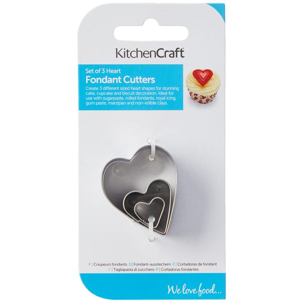 KitchenCraft Sweetly Does It Fondant Cutters, Heart Shaped, Stainless Steel, Set of 3