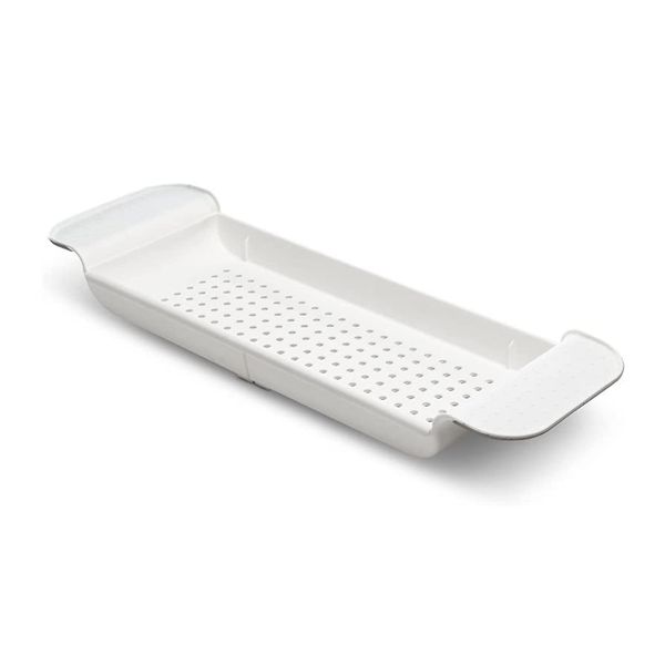 Madesmart Expandable Bath Tray for Bathtubs, Plastic Shower and Bath shelf caddy, white, Multifunctional bathrub bathroom organizer