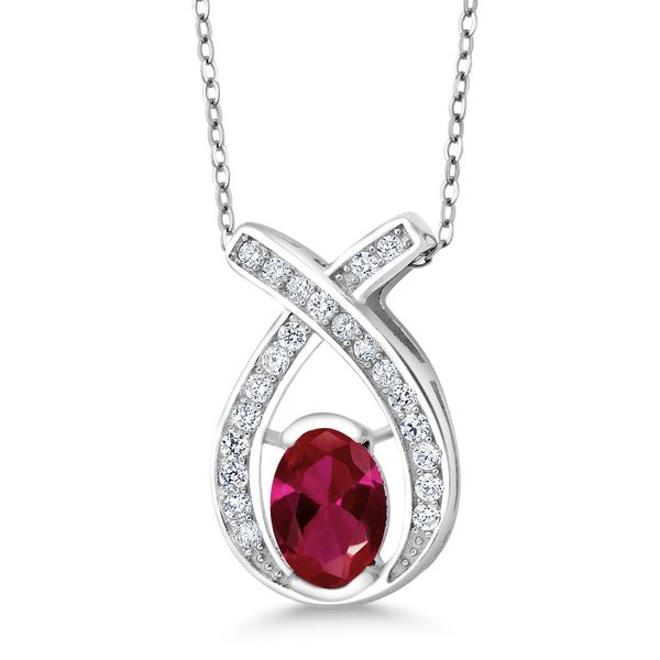925 Sterling Silver Created Ruby Pendant Necklace For Women | 1.68 Cttw | 