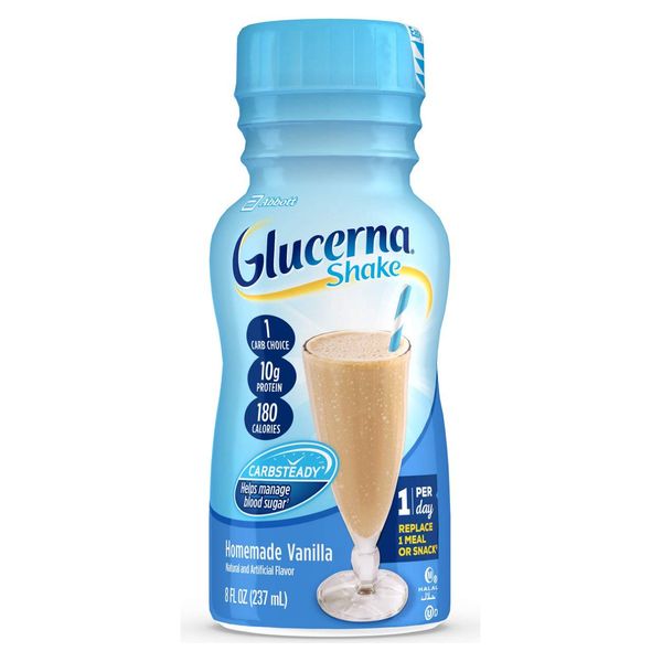 Glucerna Nutritional Shake, Diabetic Drink to Support Blood Sugar Management, 10g Protein, 180 Calories, Homemade Vanilla, 8-fl-oz Bottle, 24 Count