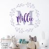 Personalised Name & Initial Floral Wreath - Nursery Wall Sticker [Medium] [Mid Blue]