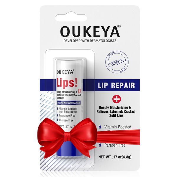 OUKEYA Medicated Lip Balm Hydrating w/Petrolatum, Shea Butter, Beeswax, 100% Natural Ingredients, Organic Lip Butter Balm & Moisturizers Lip Repair For Dry Cracked Lips Overnight Lip Treatment