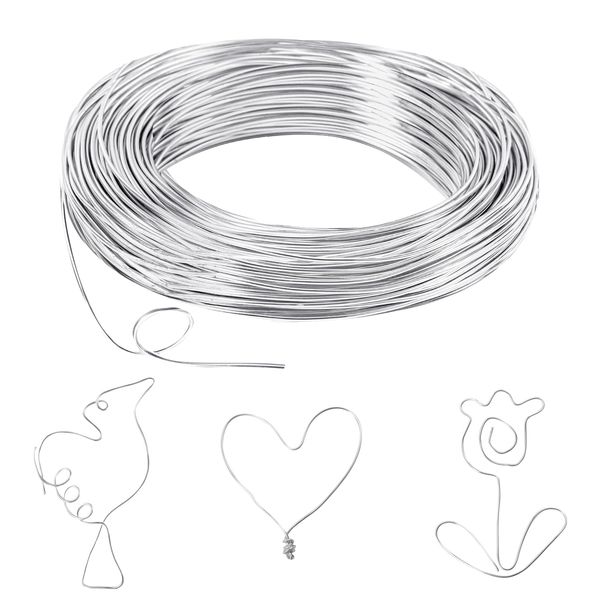 Basteldraht 1mm x 50m, Draht zum Basteln Schmuckdraht Aluminiumdraht Bindedraht Modellierdraht Draht Rostfrei für Schmuckherstellung Bastelarbeiten (Silber)