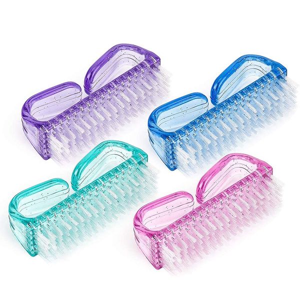 Voarge 4 Pieces Handle Nail Brush Nail Hand Scrubbing Cleaning Brush Fingernail Brushes Plastic Clean Brush, for Toes and Nails (Random colour)