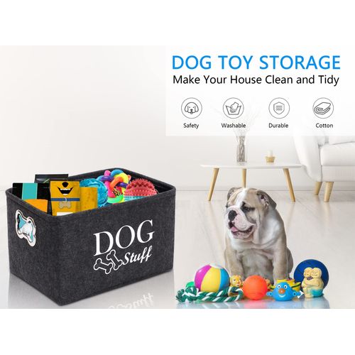 Morezi Felt Puppy Stuff Baskets, Dog Toy bin Storage with Designed Metal Handle, pet Organizer - Perfect for organizing pet Toys, Blankets, leashes, Dry Food and Bandana - Darkgray