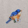 Bluebird - Facing Right - White Flowers - Natural Bird - Embroidered Iron on Patch
