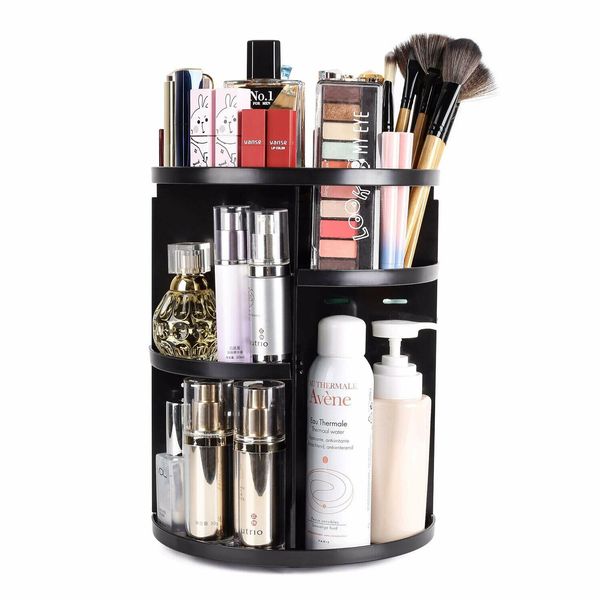 Makeup Organizer Rotating Vanity Organizer and Storage Box 360° Jerry box Black