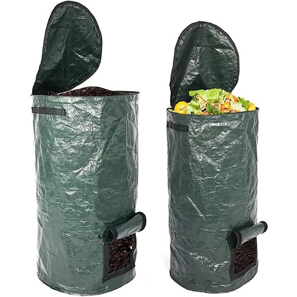 Organic 2 Pack 15 Gallon / 34 Gallon Garden Compost Bins Environmental Reusable Pe Waste Disposal Compost Bags for Kitchen Garden Yard