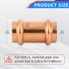 YVSKM Copper Press Fittings 1/2 inch Coupling with Stop, Copper Pipe Connection,5-Pack
