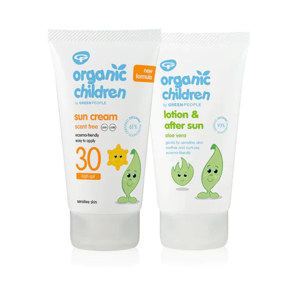 Green People Organic Children Sun Cream SPF30 + After Sun Bundle 2x150ml | Natural, Organic Sunscreen for Kids | Eczema Friendly, Sensitive Skin, Babies 6m+, Children (Packaging may vary)