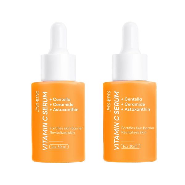 JING MENG 2 PCS Vitamin C Liposomal Face Serum, Instantly Calming, Soothing,Radiance Boosting Anti-Aging, Even Skin Tone with Centella Asiatica, Ceramide, Astaxanthin, Hyaluronic Acid 1oz*2