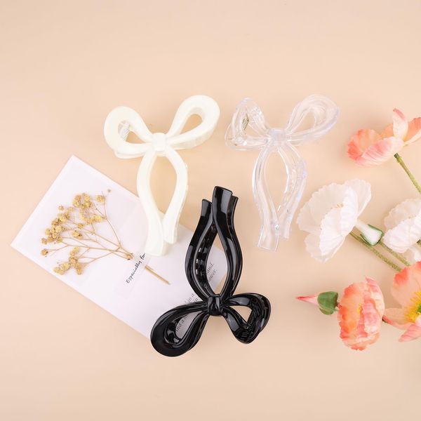 Kesfey 3 PCS Bow Hair Claw Clips Einfache lässige Nonslip große Schmetterling Haarspangen für jede Art von Haar vielseitige Kopfbedeckung Ideal Geschenk für Frauen Mädchen