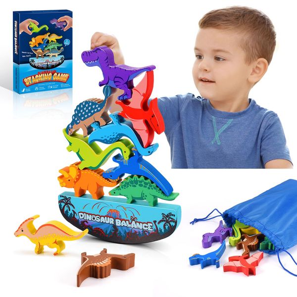 DejaNard Toys for 3-9 Year Old Boys, Kids Toys Age 3-8 Year Old Boys Gifts Dinosaur Toys for Boys Girls Toys Age 3 4 5 6 Wooden Stacking Toys Building Blocks for 3 Year Olds Games for 3 4 5 Year Olds