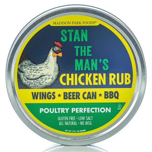 Stan the Man’s Chicken Rub – Perfect Poultry Seasoning - Deep Fry Turkey, Beer Can Chicken, Spatchcock, Wing Dust, BBQ, Fried, Breast, Thighs - All Natural Gluten Free Keto Low Salt No MSG, 3 Ounce Gourmet Spice Tin – New Packaging Inside