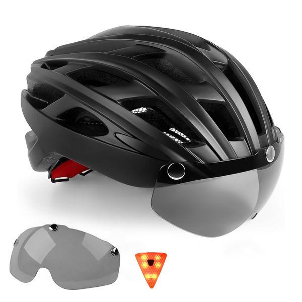 KINGLEAD Fahrradhelm Herren Fahrradhelm Damen Fahrradhelm mit Licht MTB Fahrradhelm mit Magnetischem Visier,Helm Fahrrad Verstellbarer Leichter Rennrad Helm