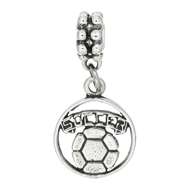 LGU Sterling Silver Oxidized One Sided Soccer Cut Out Disc Dangle Bead Charm