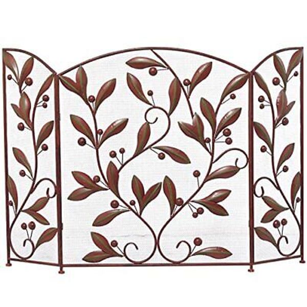 Metal Foldable Mesh Netting 3 Panel Fireplace Screen With Leaf And Vine Relief 4