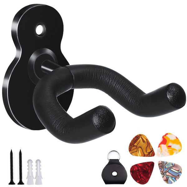 LALAOKS Guitar Wall Mount Guitar Hanger Metal Black for Acoustic Electric Bass Guitars Ukulele and More Instruments (Guitar Type)