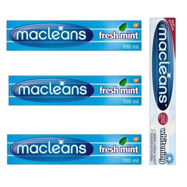 4 xMacleans Toothpaste100ml – 3 x Fresh Mint & 1x Whitening Toothpaste (Pack of 4)