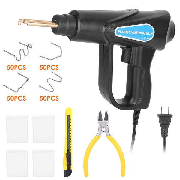 70W Plastic Welder Car Bumper Repair Kit Hot Stapler Welding Gun Plastic Repair Machine Soldering Tool with 200 Staples Pliers Cutter - Black