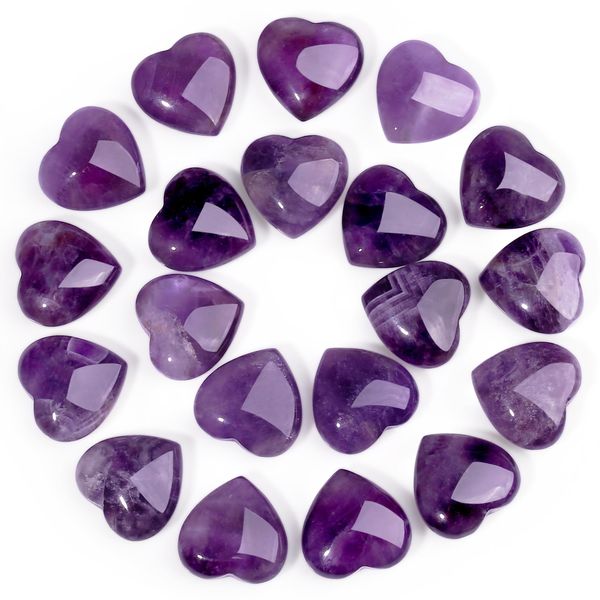 XIANNVXI 20 Pcs Amethyst Crystal Heart Stones Natural Amethyst Crystal Stones Healing Gemstones Reiki Purple Crystals Amethyst Gifts for Meditation Balancing