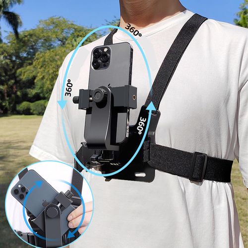 SUQ Multi-function Mobile Phone Chest Mount Harness Strap Holder,Phone Chest Harness Head Strap for Filming Video,Adjustable Cell Phone Clip Holder Cellphone Selfie Fixation Bracket Fit (Chest strap)