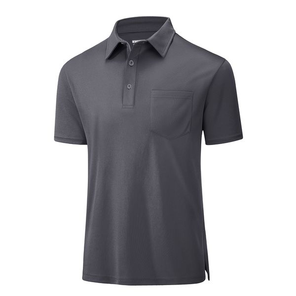 MAGCOMSEN Mens Polo Shirts Casual Polo Shirts Short Sleeve Golf Polo Top Lightweight Breathable Work Wear Polo Shirts Buttons Dark Grey,XL