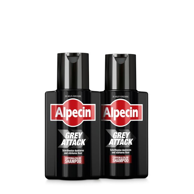 Alpecin Grey Attack Coffein & Color Shampoo - 2 x 200 ml - Graduelle Haarverdunkelung | Natürliches Farbergebnis über 2-3 Wochen | Erblich bedingtem Haarausfall wird vorgebeugt