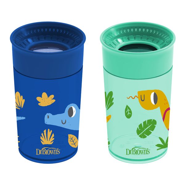 Dr. Brown’s Polypropylene (PP) Milestones Cheers 360 Sippy Training Cups for Babies and Toddlers - Blue/Green - 10oz - 2-Pack - 9m+