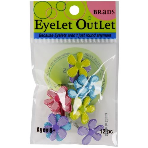 Eyelet Outlet Stitched Bright Flower Brads,12 pieces