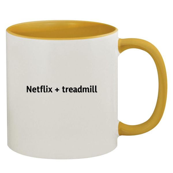 Molandra Products Netflix + Treadmill - 11oz Ceramic Colored Inside & Handle Coffee Mug, Golden Yellow