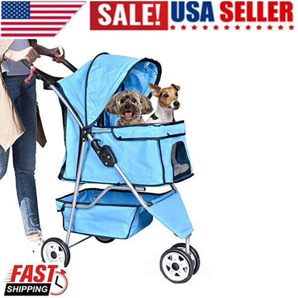 3 Wheels Dog Stroller Pet Stroller for Small Medium Pet Jogging Stroller Blue